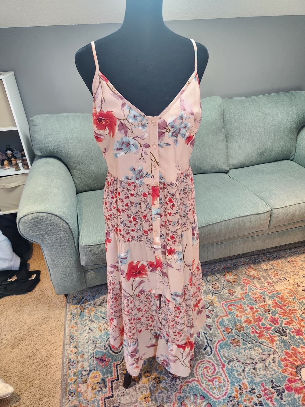 Xhilaration Target Pink Floral Tiered Maxi Dress Boho Vintage Size Large